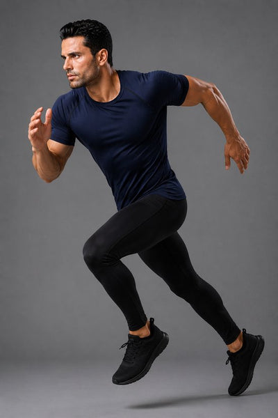 SparkNine Aeroflex heren sport t-shirt - strakke & aansluitende fit - M - blauw - ademend & sneldrogend - elastisch