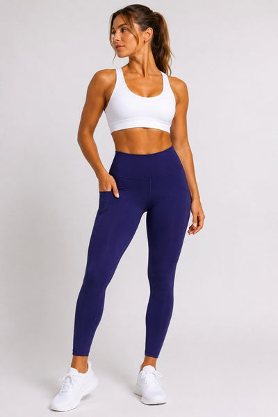 SparkNine Pacepocket dames sportlegging - met handige zakken - XS - blauw - hoge taille - elastisch - squatproof - niet doorschijnend