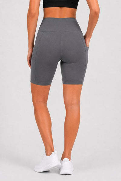 SparkNine Softflow korte sportbroek - met zakken - zachte stof - L - grijs - dames short - half lang - fietsshort