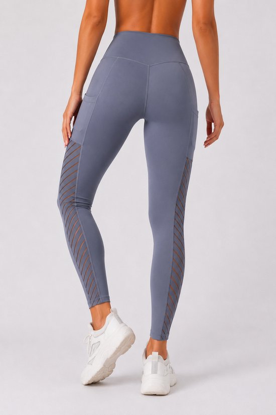 SparkNine Novawave sportlegging dames - squatproof - ademend - met zakken - M - grijs - mesh panelen - elastisch & stijvol