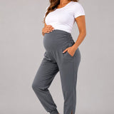 SparkNine Comfortfit zwangerschapslegging - met zijzakken - L - grijs - hoog getailleerd - zacht & ademend met buiksteun - rekbaar - maternity