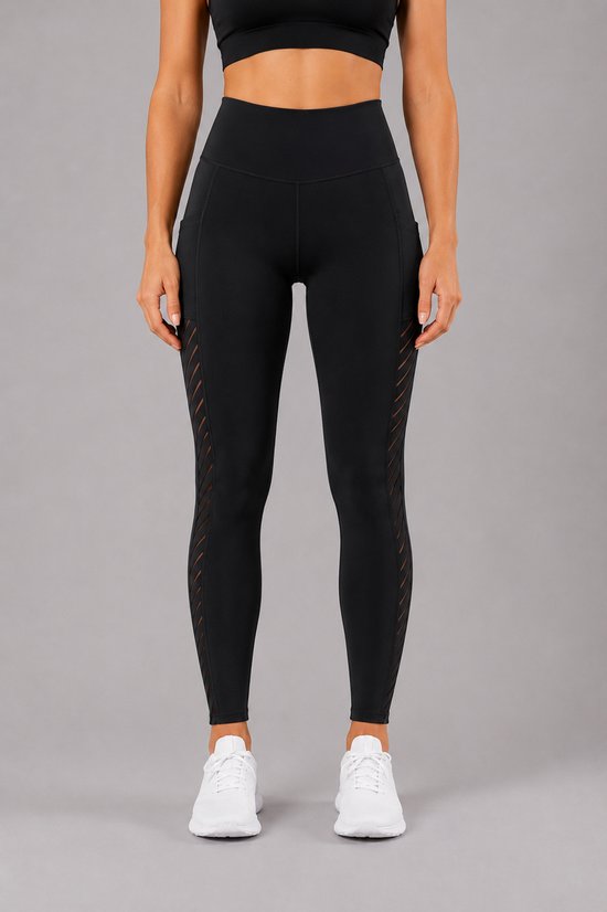 SparkNine Breathflex sportlegging dames - ademend - met zakken - M - zwart - geruite mesh panelen - met zakken - elastisch