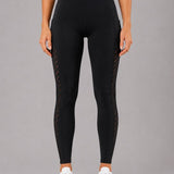 SparkNine Breathflex sportlegging dames - ademend - met zakken - M - zwart - geruite mesh panelen - met zakken - elastisch