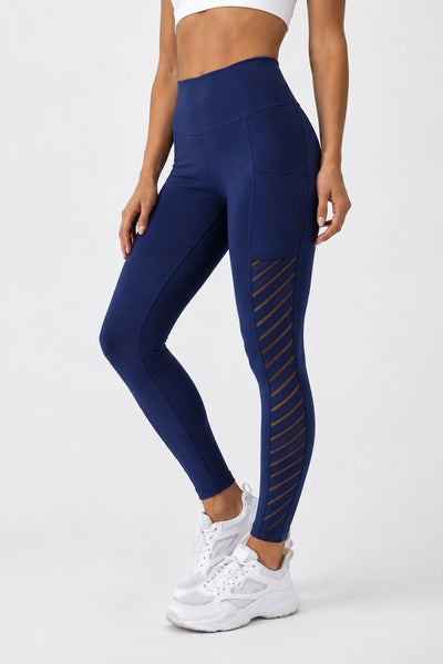 SparkNine Novawave sportlegging dames - squatproof - ademend - met zakken - S - blauw - mesh panelen - elastisch & stijvol