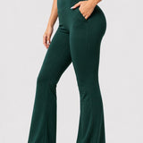 SparkNine Horizon flare broek - dames legging met zakken - petite pijplengte - XL - groen - hoge taille - stijlvol & elastisch - sportlegging