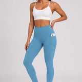 SparkNine Softflex zachte legging met zakken - dames sportlegging - comfy legging - XL - lichtblauw - hoge taille - elastisch - zacht materiaal - comfortabel
