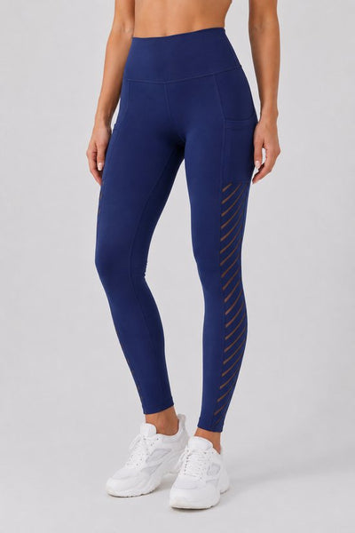 SparkNine Novawave sportlegging dames - squatproof - ademend - met zakken - S - blauw - mesh panelen - elastisch & stijvol
