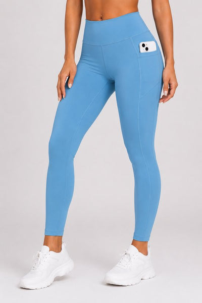SparkNine Softflex zachte legging met zakken - dames sportlegging - comfy legging - M - lichtblauw - hoge taille - elastisch - zacht materiaal - comfortabel