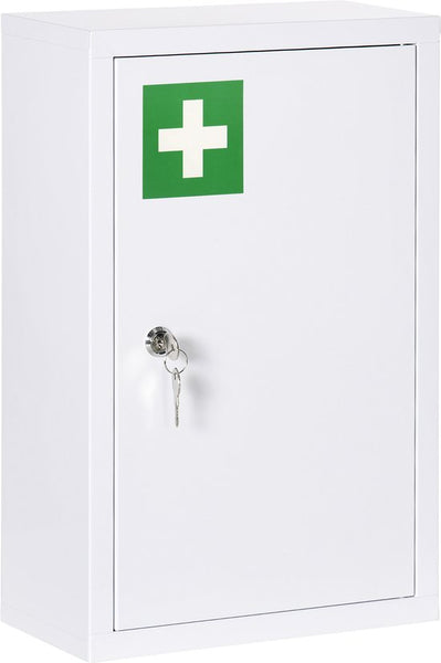4goodz Medicijnkastje EHBO-kastje met slot RVS 14x30x46 cm - Wit