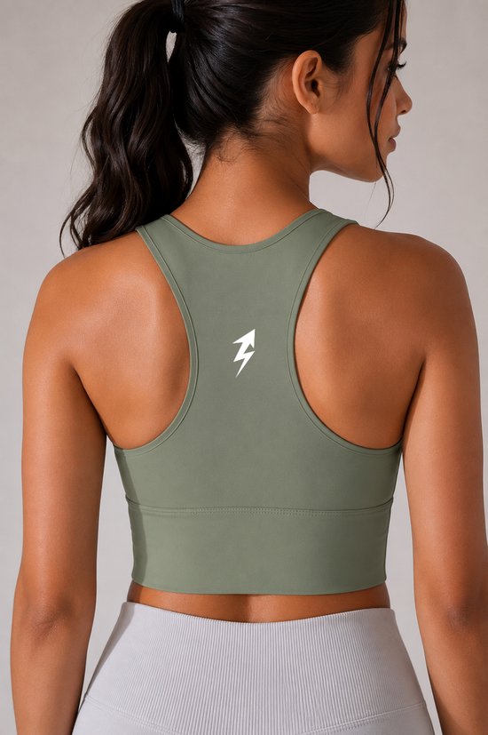 SparkNine Coreshield sportbeha - met ingebouwde pads - XL - legergroen - push-up sport-bh - high impact ondersteuning - push-up - ademend