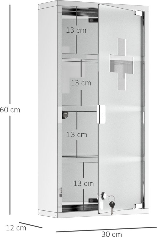 4goodz Medicijnkastje EHBO-kastje met slot RVS 12x30x60 cm