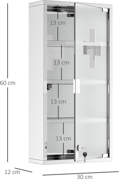 4goodz Medicijnkastje EHBO-kastje met slot RVS 12x30x60 cm