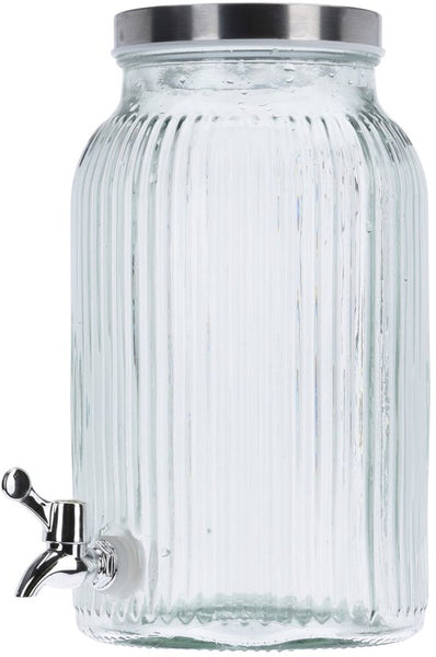 4goodz Glazen Sapkan Geribbeld glas - Limonadetap met kraan - 4 ltr