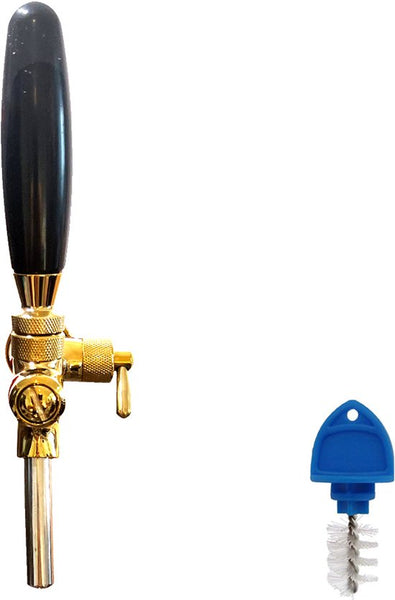Biertap Kraan Goudkleurig RVS met Zwarte Hendel – Luxe Tapkraan voor Thuistap & Horeca incl. Reinigingsborstel