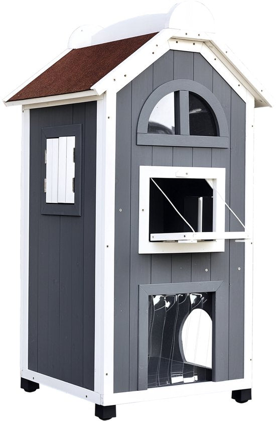 4goodz kattenvilla 2 verdiepingen 59x55x109 cm - Grijs