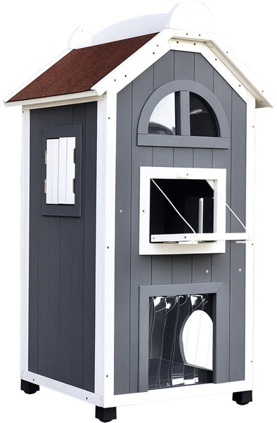 4goodz kattenvilla 2 verdiepingen 59x55x109 cm - Grijs