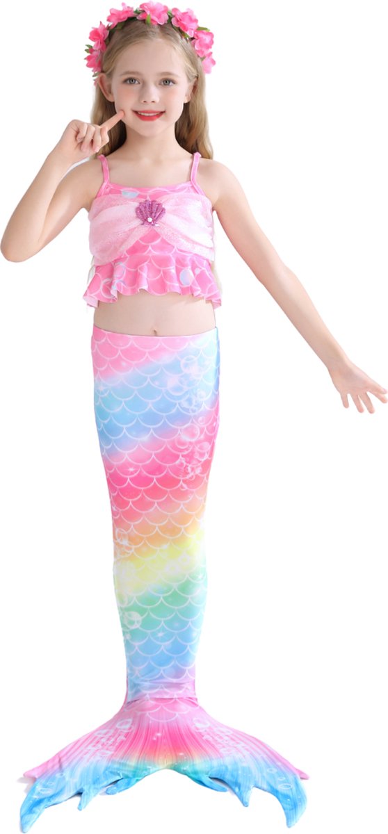 Zeemeerminstaart met bikini verkleed set Regenboog Kleuren met MONOVIN