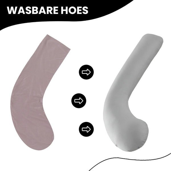 Oemmie Zwangerschapskussen - Voedingskussen - Zijslaapkussen - Lichaamskussen - J-vorm - 145x45 cm - Grijs