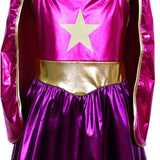Metallic Superheldin Verkleedjurk met cape en kroon Roze & Paars