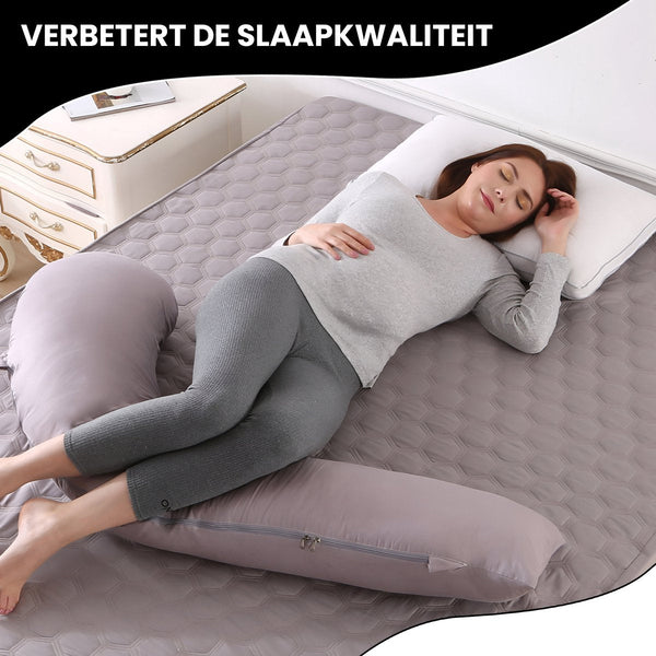 Oemmie Zwangerschapskussen - Voedingskussen - Zijslaapkussen - Lichaamskussen - J-vorm - 145x45 cm - Grijs