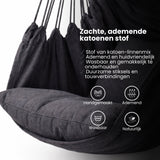 Hangstoel met Kussen – Hangende Stoel voor Binnen en Buiten – Inclusief Ophangset – Belastbaar tot 125 kg – Katoenen Hangstoel voor Tuin, Balkon, Slaapkamer & Balkon – Zwart