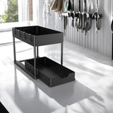 Gootsteenkast Organizer - 2 laags - 76 x 34,5 x 22 cm - Keukenkast Organizer - Zwart - Uitrekbaar
