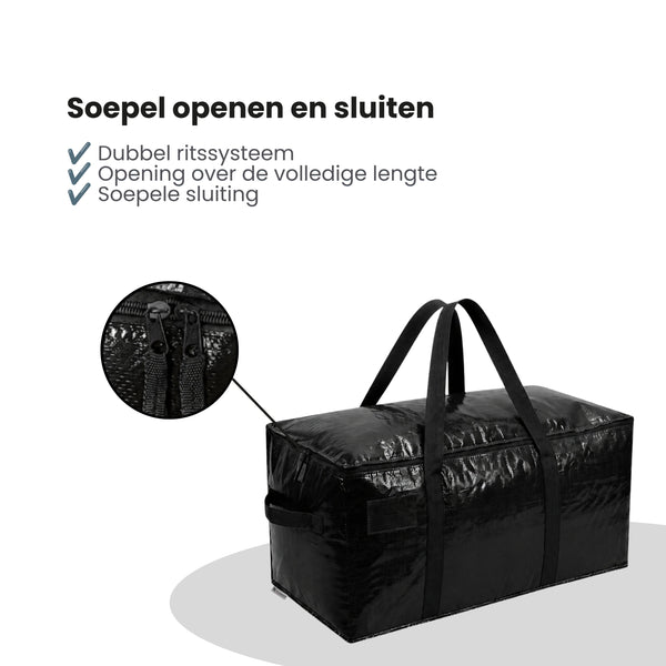 Opbergtassen XL - Zwart - 4 Stuks - 92 Liter - Verhuistassen - Big Shopper - Waterdicht - Opbergzak met Handvat (kopie)