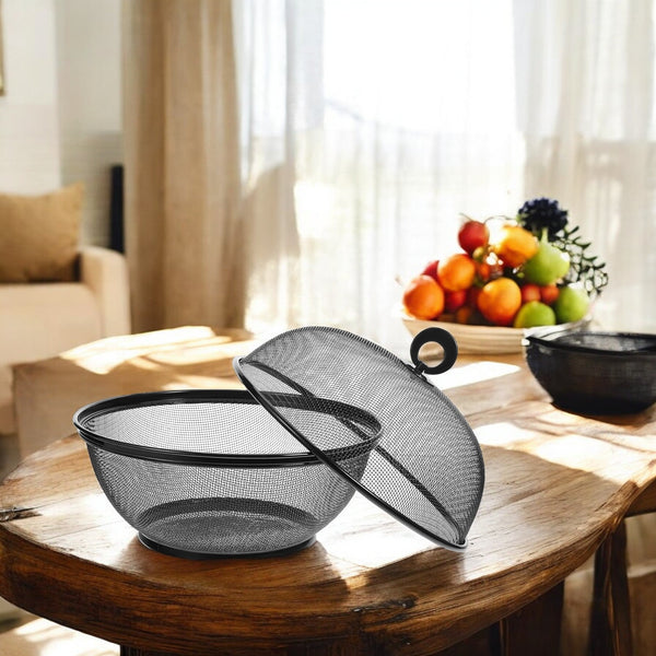 Fruitmand met Vliegenkap - Zwart - Diameter: 22,5 cm - Fruitopbegrer - Zwarte Fruitmand