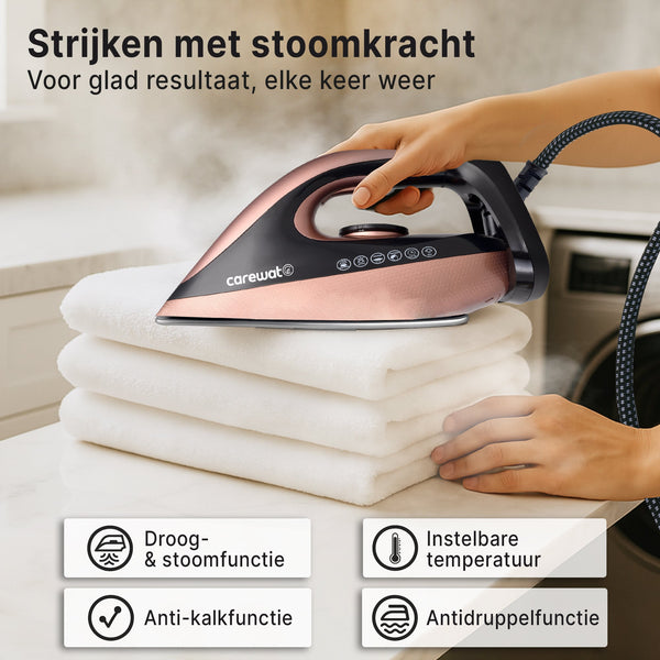 Carewat Stoomstrijkijzer met Stoomgenerator - Goud - 2200W - 1.5L Uitneembare Watertank - 100 g-min Stoomproductie - Keramische Zoolplaat - 3.0 Bar Stoomdruk - Anti-Oververhitting - Geschikt voor alle stoffen