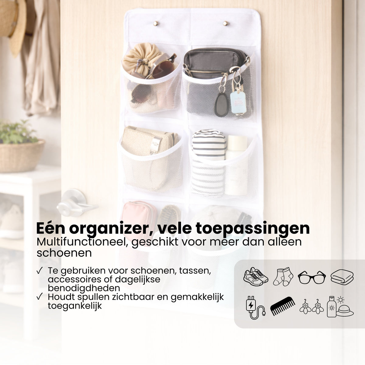 Schoenenkast Hangend - Schoenenzak 6 vakken - Opbergen van Schoenen aan Deur - Schoenenzak Wit - Oplossing voor rondslingerende schoenen - Hoogwaardige Schoenenkast