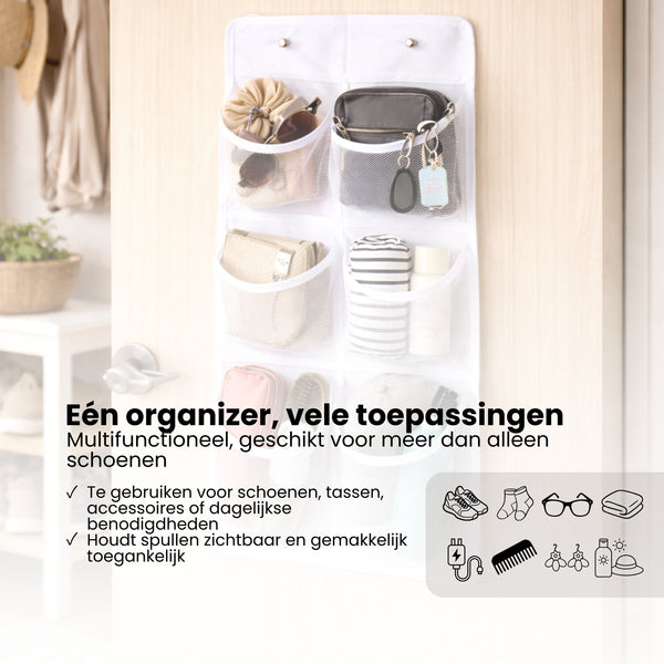 Schoenenkast Hangend - Schoenenzak 6 vakken - Opbergen van Schoenen aan Deur - Schoenenzak Wit - Oplossing voor rondslingerende schoenen - Hoogwaardige Schoenenkast