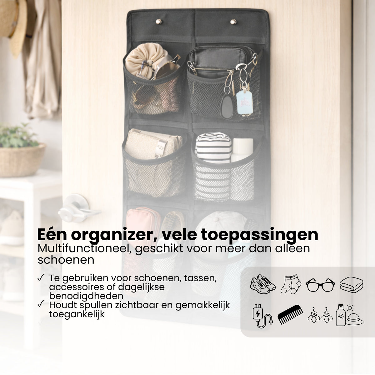 Schoenenkast Hangend - Schoenenzak 6 vakken - Opbergen van Schoenen aan Deur - Schoenenzak Zwart - Oplossing voor rondslingerende schoenen - Hoogwaardige Schoenenkast