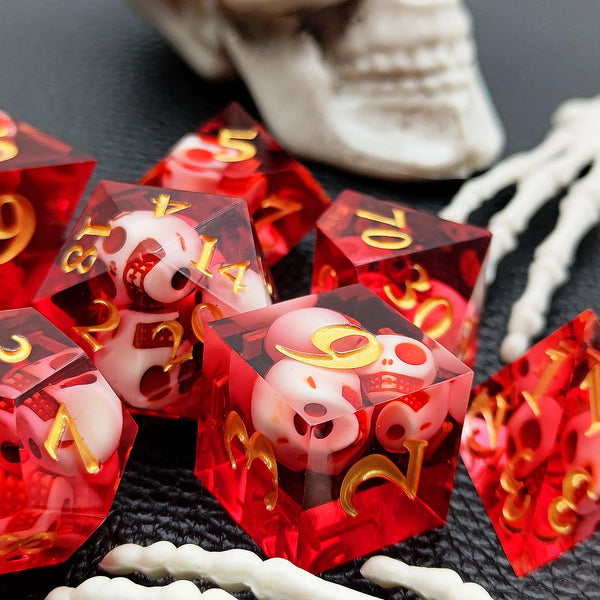 7 delige Resin Dice Set “Crimson Skulls"