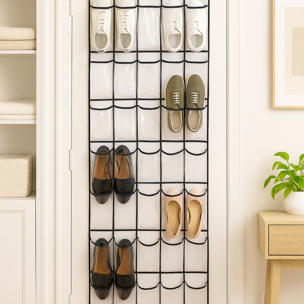 Schoenenkast Hangend - Schoenenzak 35 vakken - Opbergen van Schoenen aan Deur - Schoenenzak Wit/Zwart - Oplossing voor rondslingerende schoenen - Hoogwaardige Schoenenkast