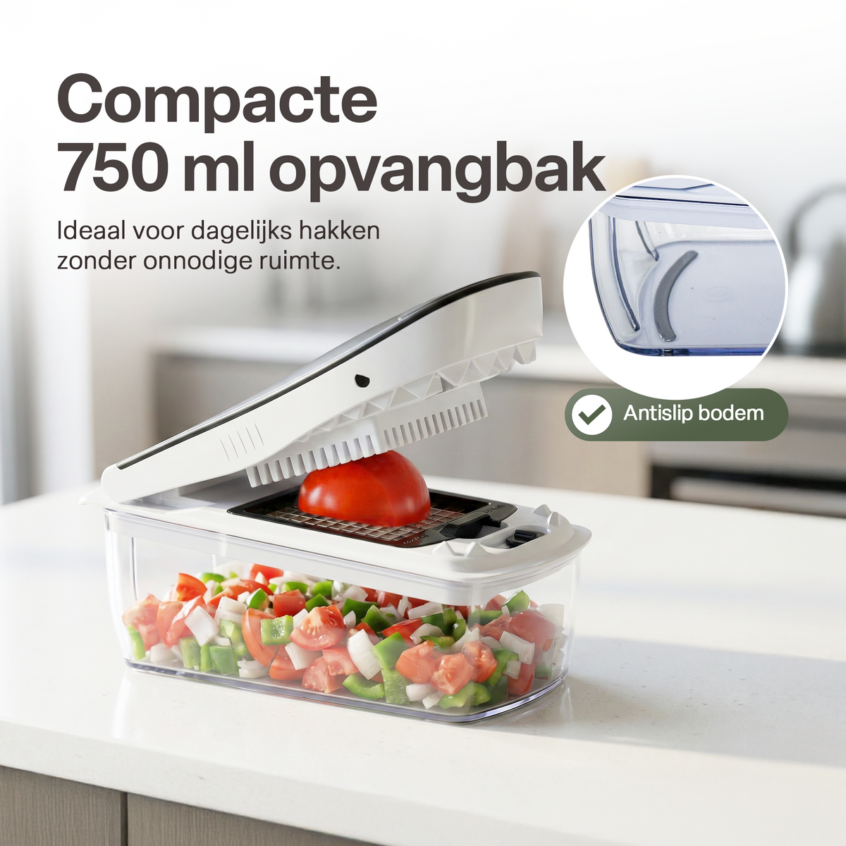 Chefino Squalo - Groentesnijder Set met Opvangbak – Mandoline Snijder – 8 RVS Messen – Uiensnijder & Blokjessnijder – Groentehakker – Keuken Snijapparaat – Inclusief Rasp en Julienne