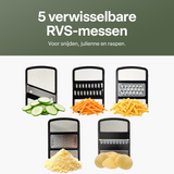 Chefino All In - Slacentrifuge RVS 5L met Snij- en Raspmessen – Salade Spinner – Sladroger – Slakom met Mandoline – Groentesnijder – Julienne Snijder – RVS Mengkom