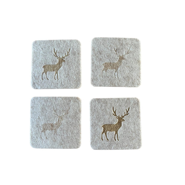 Onderzetters - Beige met Eland - 4 stuks - Vilt - Dubbelzijdig - Tafelbeschermer - Onderzetters voor Glazen