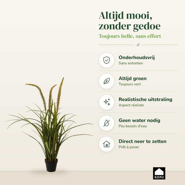 Kopu Kunstplant Miscanthus 90 cm - 3 pluimen - in zwarte pot