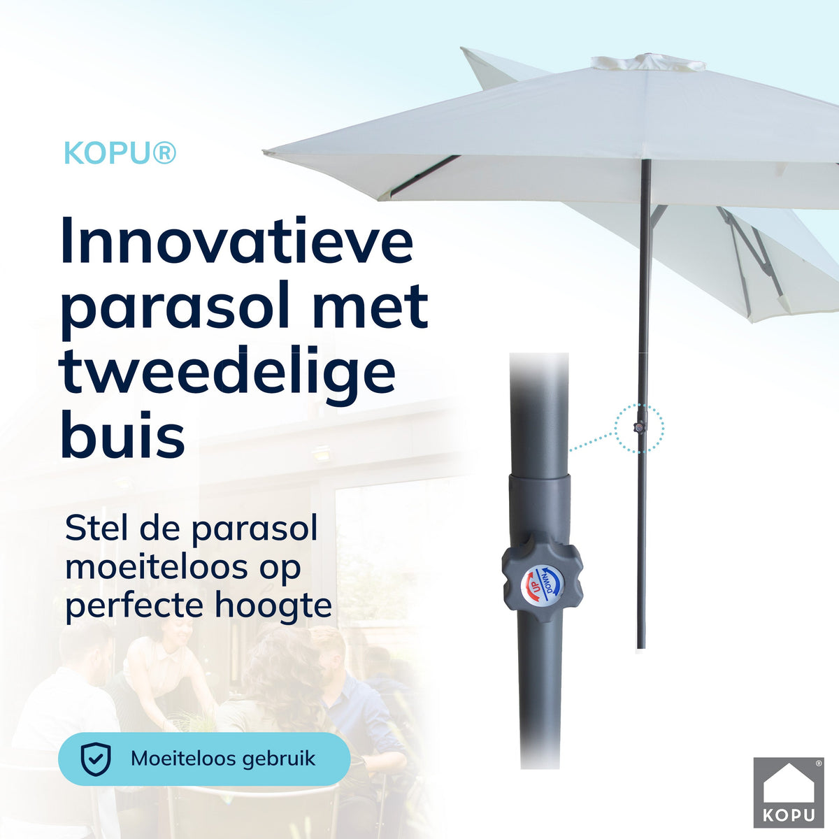 Kopu® Leon Parasol Rechthoek 150x250 cm - met Hoes en Voet - Creme