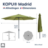 Kopu® Madrid 350 cm Grote Parasol Rond met Beschermhoes - Olijfgroen