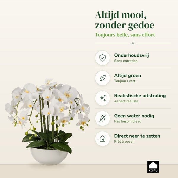 Kopu® Kunstbloem Orchidee 54 cm Wit met Schaal - Phalenopsis