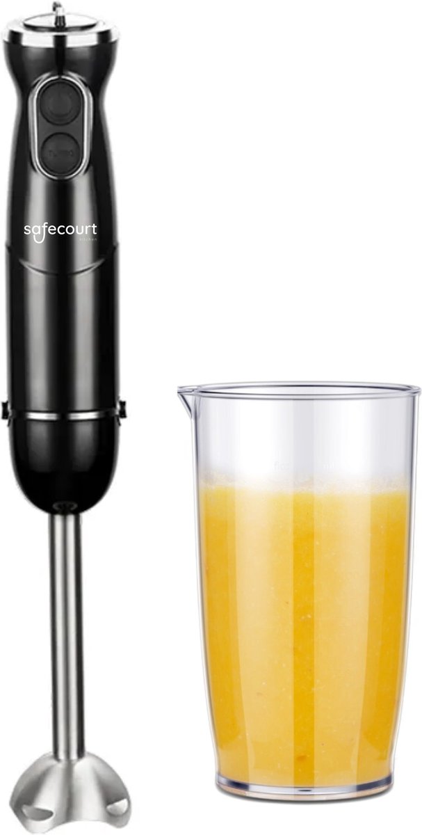 Safecourt Kitchen Staafmixer - 1000W – Roestvrijstaal – Antispat – Ergonomisch – Inclusief Maatbeker
