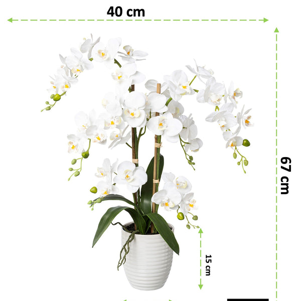 Kopu® Kunstbloem Orchidee 67 cm Wit In Bloempot Rond - Phalaenopsis