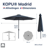 Kopu® Set Madrid 350 cm Grote Parasol Rond met Beschermhoes en Parasolvoet - Grijs