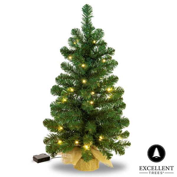 Excellent Trees® Jarbo Mini Kerstboom 60 cm met batterij verlichting - Kunstkerstboom kant en klaar met Verlichting - Hoogwaardig PVC - 35 LED Lampjes