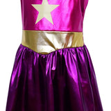 Metallic Superheldin Verkleedjurk met cape en kroon Roze & Paars
