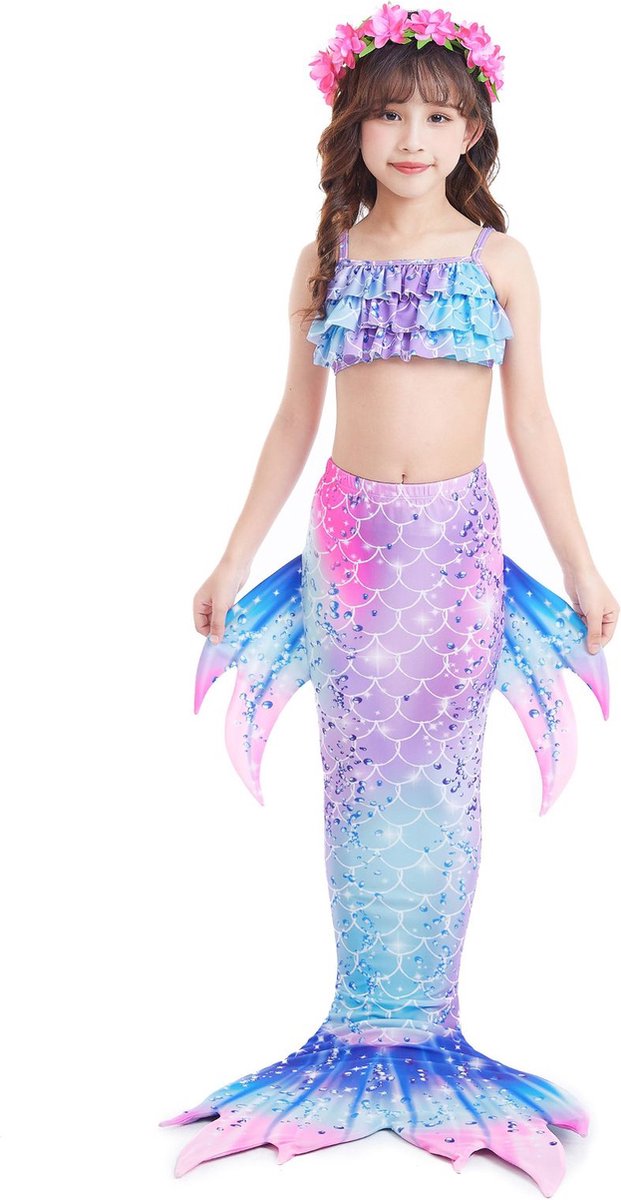 Zeemeerminstaart met bikini verkleed set Blauw en Paars
