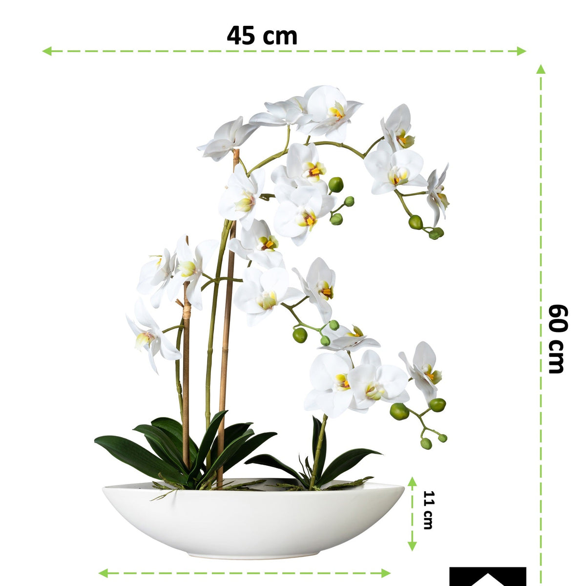 Kopu® Kunstbloem Orchidee 60 cm Wit met Schaal Ovaal - Phalenopsis