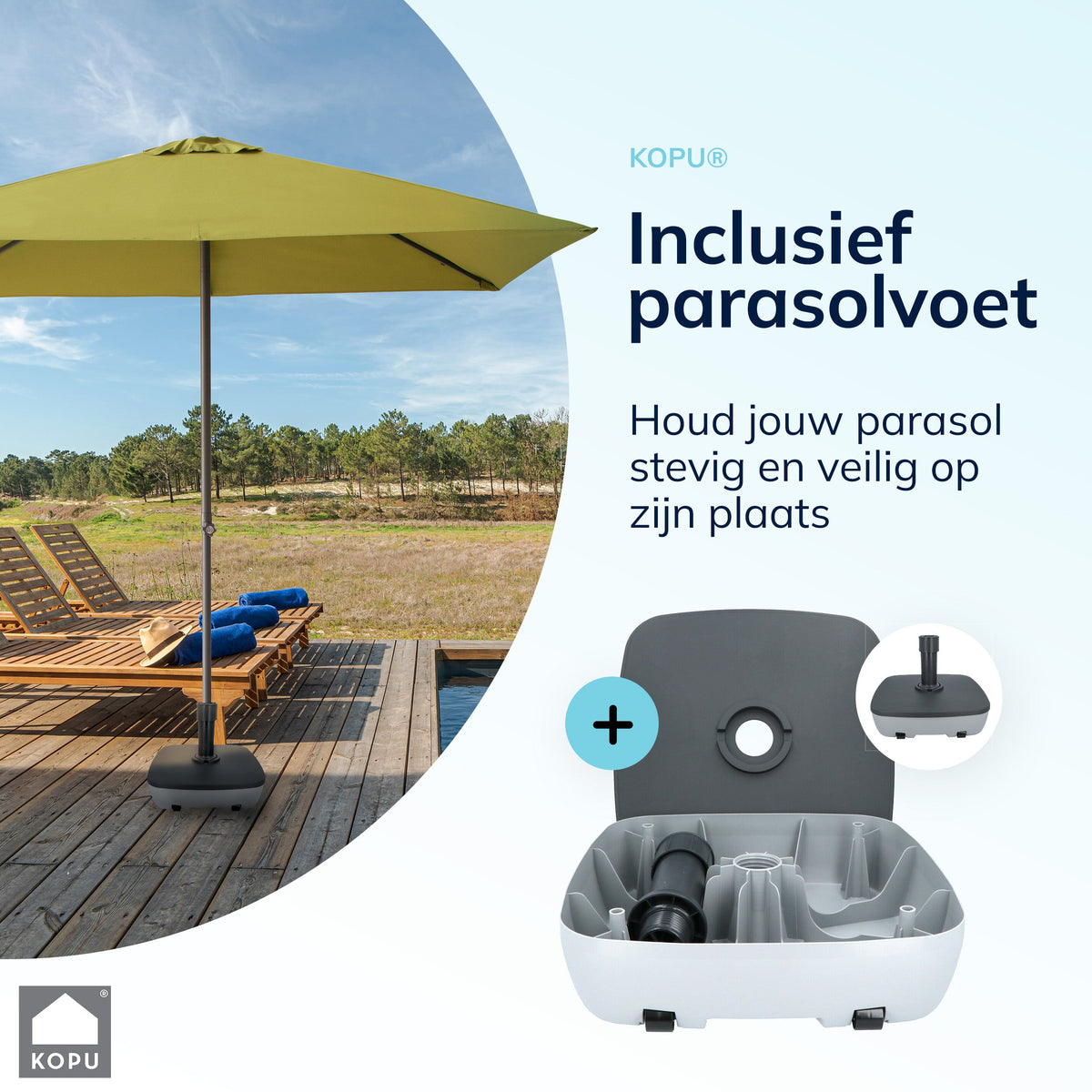 Kopu® Leon Parasol Rechthoek 150x250cm met Hoes en Voet - Balkonparasol Olijf