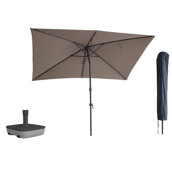 Kopu® Sevilla Parasol Rechthoek 200x300 cm met Hoes en voet - Balkonparasol Taupe